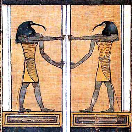 Thot, the god for wisdom and the art of writing. - Illustration in a papyrus muscipt